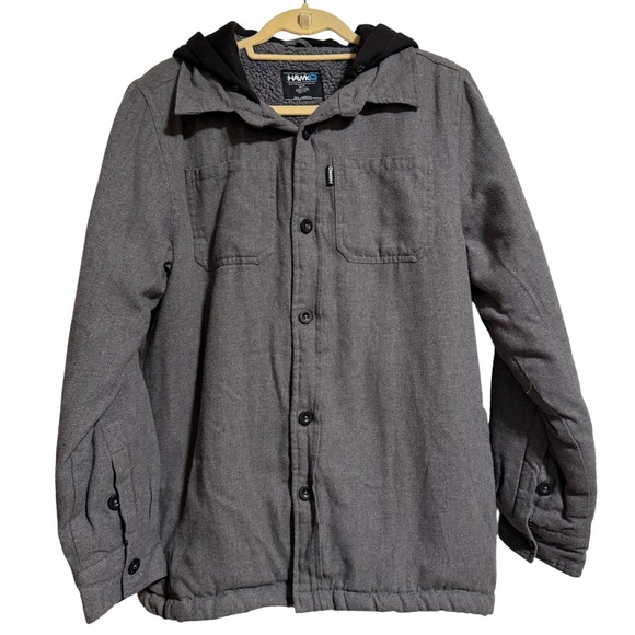 Tony Hawk Other - Tony Hawk Mens Gray Sherpa Lined Hooded Flannel Shirt Jacket Size Medium M